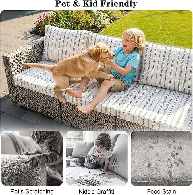 8-Piece High Elastic Outdoor Cushion Covers - Full Set Stretch Replacement Slipcovers for Seat & Back Cushions - Universal Fit for 4-Person Patio Sofa, Fits 20-27" Wide