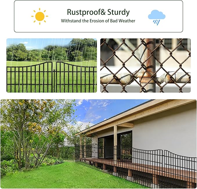 ULIOK 10 Panels No Dig Decorative Garden Fences, 32in(H) x 25.2 ft(W) Dog Fence Outdoor for Yard, Tall Animal Barrier Fence Panels, Rustproof Ground Stakes Temporary Wire Screen for Yard, Patio