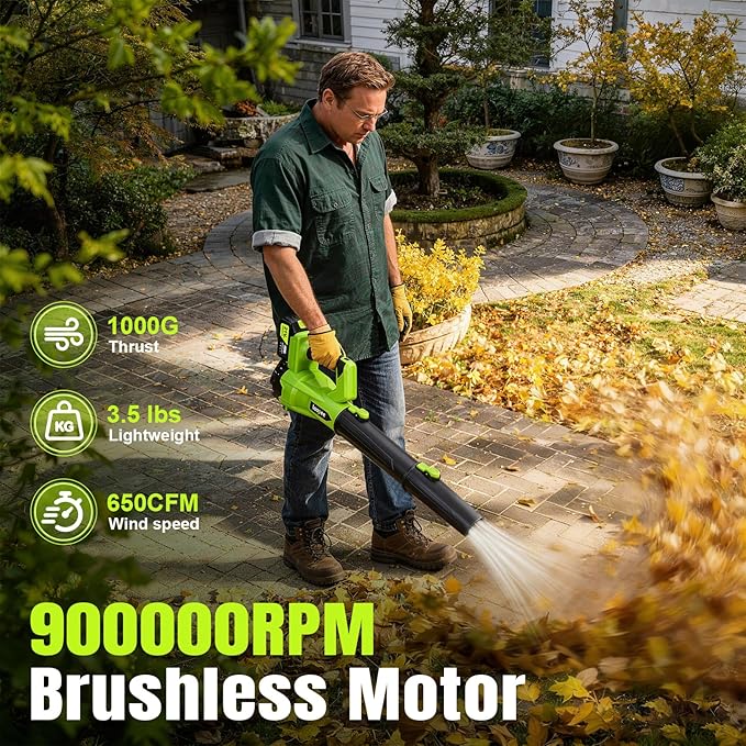 Leaf Blower Cordless,Electric Leaf Blower with 2 4.0Ah Battery Powered and Fast Charger, Lightweight Cordless Blowers for Spring Lawn Care and Dust,6 Speed Control