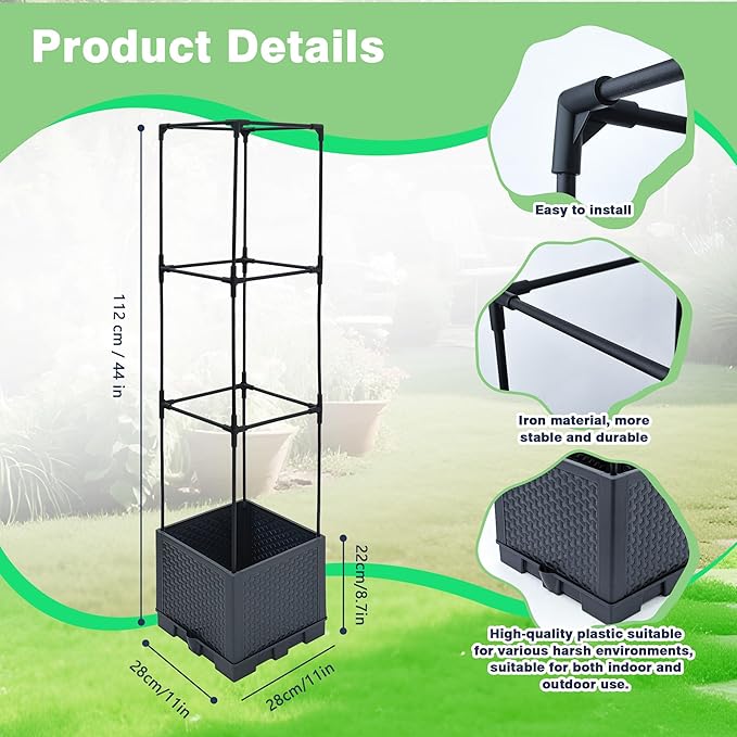2 Pack Raised Garden Bed Planter Box with Trellis, 44" Self Watering Tomato Planter Box for Climbing Vegetable Flowers and Plants, Tomato Pot for Indoor Outdoor Patio Garden Planter Use