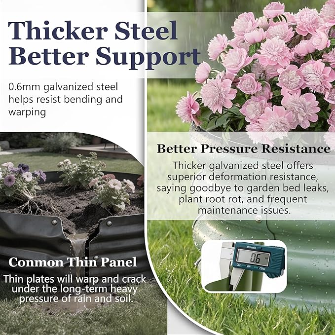 2 x 2 x 1 ft Round Raised Garden Bed, Green 2 Pack 12 in Deep Galvanized Steel Planter Box with Safety Edge Trim for Vegetables Flowers Herbs Backyard Patio Outdoor Garden