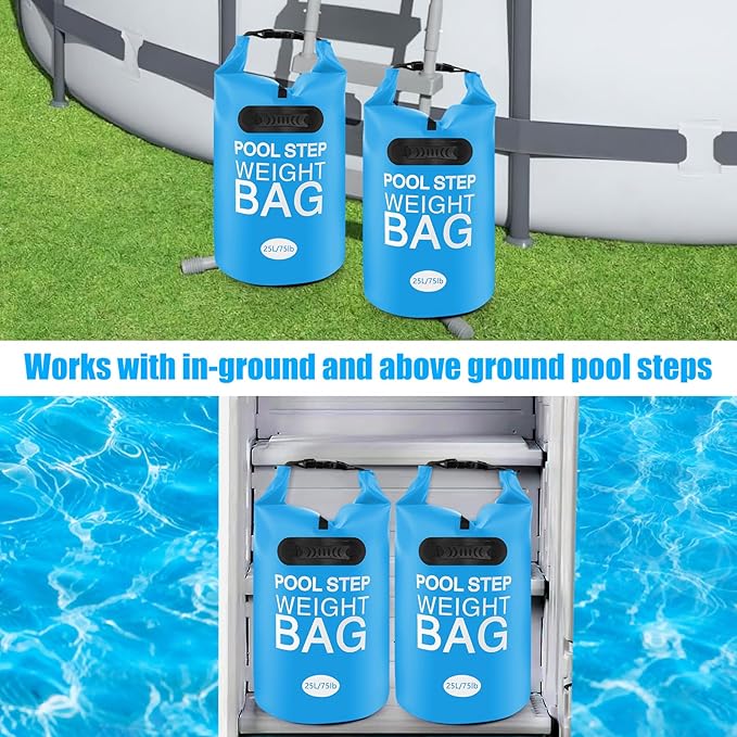 2 Pack 75lb Heavy Duty Pool Ladder Weights, No Breaken Pool Step Weights for Above Ground Pools, 500D PVC Waterproof Pool Stair Weights Pool Sand Bags for Above Ground Swimming Pools Stair (Sky Blue)