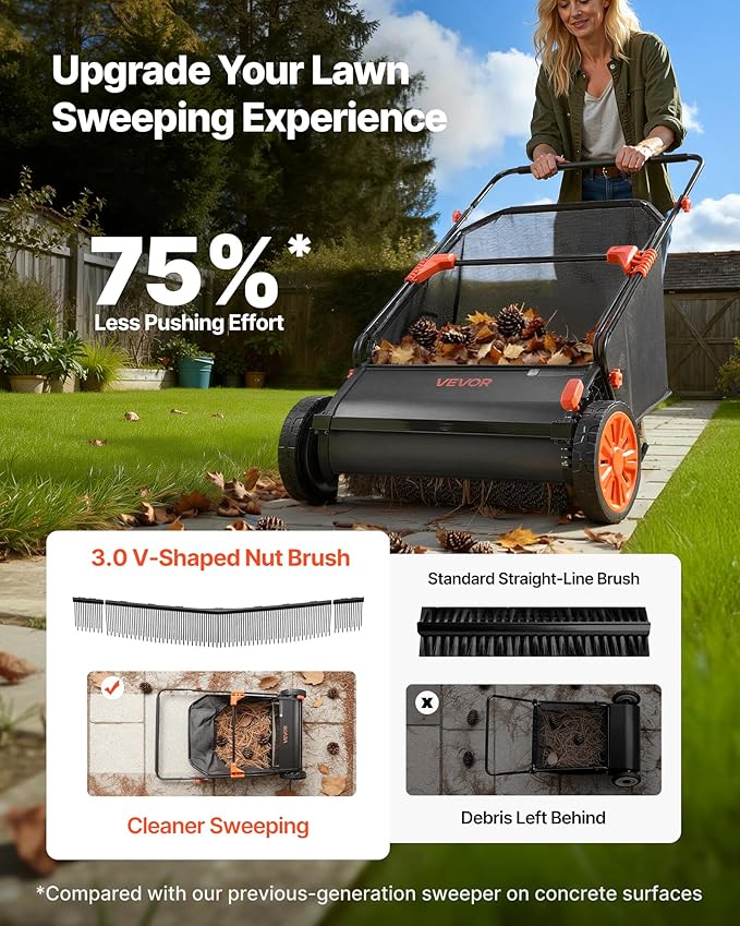 VEVOR 3 Packs Lawn Sweeper Brush Replacement, Compatible with VEVOR 30 in Lawn & Leaf Collector Sweepers, Yard Sweeper Brush Paddle with Durable V-Shaped Bristles for Easy Grass Leaf Cleanup