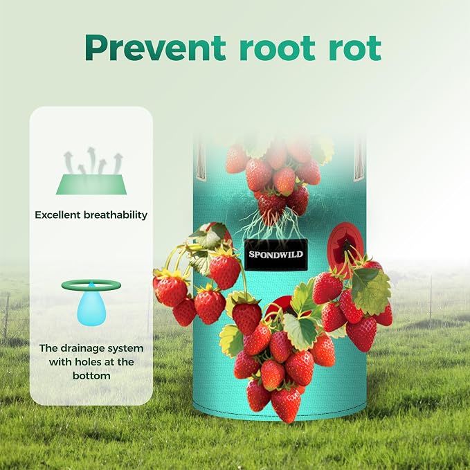 3 Pack Hanging Strawberry Planter Bags, 5 Gallon Hanging Grow Bags with Bottom Planting Hole, Thickened PE Strawberry Pot for Vegetables Herbs Tomatoes
