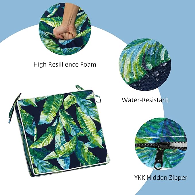 COZYVIDA Outdoor Chair Cushions Set of 4, 20"x20" Square Seat Pads with Tie Straps and YKK Zippers, 30D High-Density Foam, Water-Resistant Fabric,UV-Resistant 1000+ Hrs