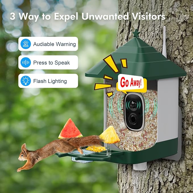 Smart Bird Feeder with Camera Solar Powered, 4K HD Live Video Bird Camera Feeder with AI Identifies,App Control,Instant Arrival Alert,Auto Capture,Motion Detection Bird House (Green)