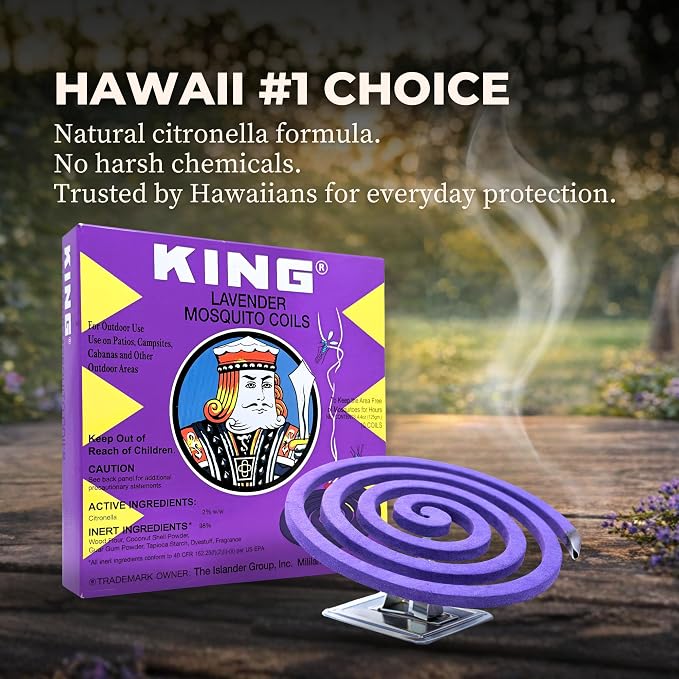 KING Mosquito Coils Outdoor Patio (Lavender & Citronella) – Hawaii’s #1 Natural Mosquito Coil Incense – up to 8 Hours (10 Coils)