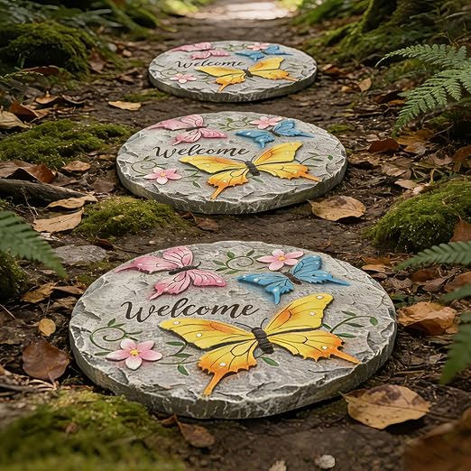 Butterfly Garden Stepping Stones Outdoor - Decorative Cement Pathway Pavers with 3D Butterfly Design Lawn Garden Décor Unique Gardening Gift for Grandma 0.75 * 10 * 10 Inch