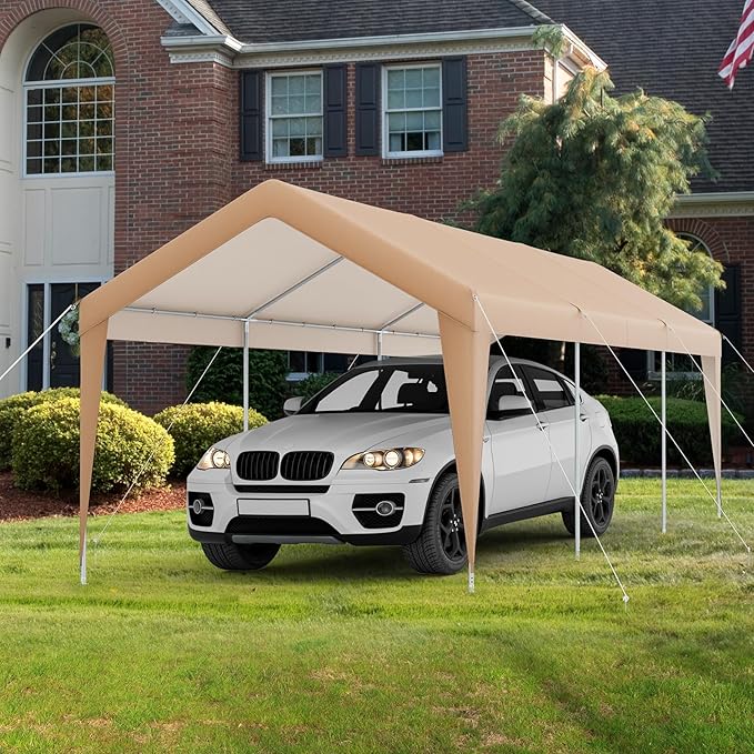 Tangkula 10x20 Ft Heavy-Duty Carport, Portable Garage Tent Carport with Galvanized Steel Frame, All-Season Tarp, Outdoor Car Canopy Shelter for Car, Truck, SUV, Boat