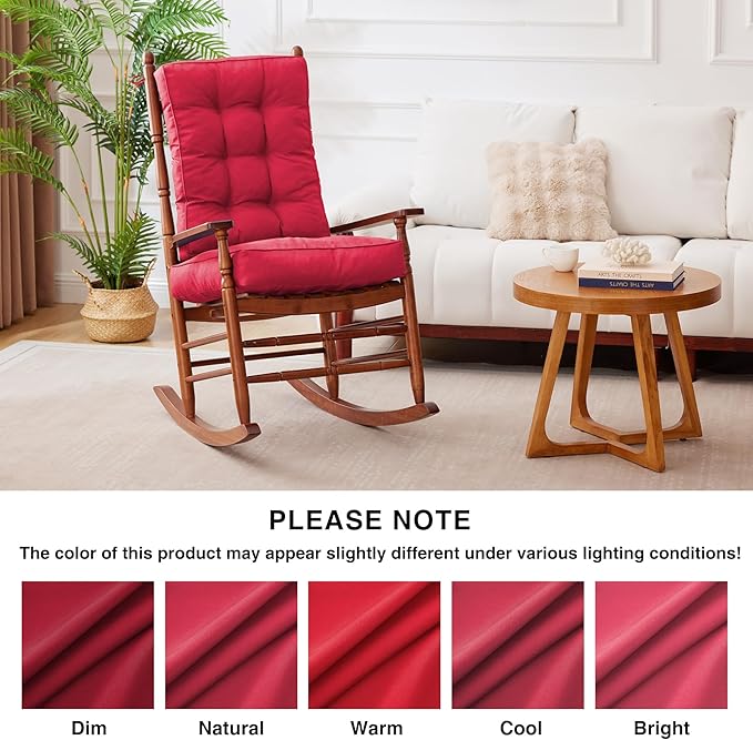 IPYNBAP Rocking Chair Cushion, Waterproof and Fade-Resistant Patio Chair Cushions, Tufted Chair Pads for Rocker Furniture, 18x18 Inch, Indoor/Outdoor Seat Cushions with Ties, Burgundy
