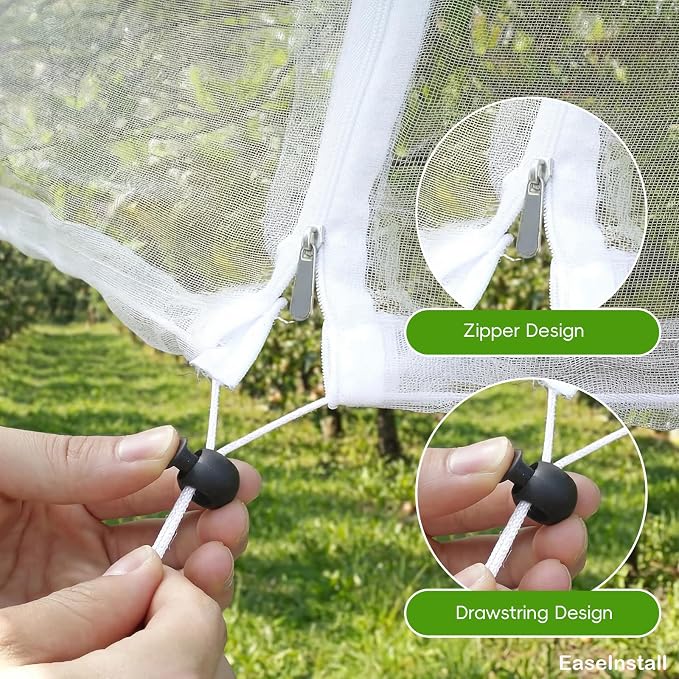 10'*12' Large Fruit Tree Netting for Squirrels and Birds with Drawstring, Insect Bird Netting Pest Barrier for Garden Protection (White, 2pc)