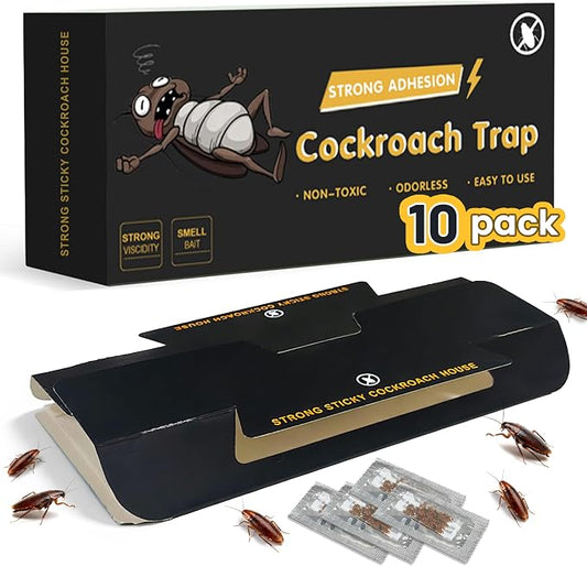 Cockroach Traps for Home – Non-Toxic Odorless Roach Glue Traps, Strong Sticky Multi-Entry Design for Kitchen, Cabinets & Bathroom, 10 Pack