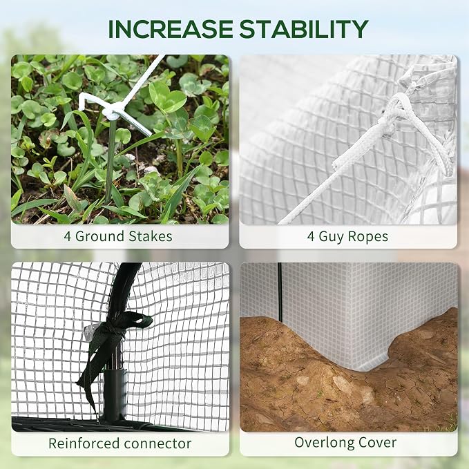 Outsunny 8' x 6' x 7' Walk-in Greenhouse, PE Cover, 4-Tier Shelves, Steel Frame Hot House, Roll-Up Zipper Door for Flowers, Vegetables, Saplings, Tropical Plants, White