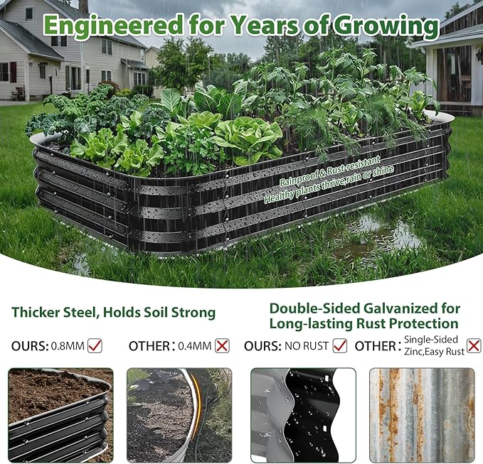 Galvanized Raised Garden Bed for Gardening, 4x4x1ft Large Square Metal Planter Boxes Outdoor for Vegetable,Flower,Herb,Modular Above Ground Growing Container,Black, Easy Assembly