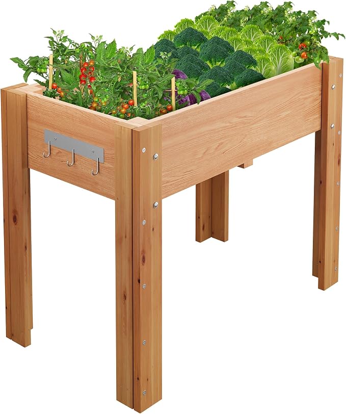 34x18x30IN Wooden Raised Garden Bed with Legs, Elevated Reinforced Large Planter Box for Vegetable Flower Herb Outdoor, Standing Growing Bed for Gardening/Backyard/Patio/Balcony, Liner Included