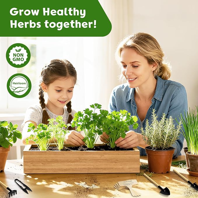 LUOJIBIE Herb Garden Kit Indoor, Herb Growing Kit with Seeds & Tools | Birthday Gifts for Women Men Mom Dad Girls Boys, House Warming Gifts New Home, Anniversary Wedding Gifts, Kitchen Décor