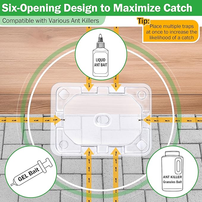 Qualirey 16 Pcs Ant Bait Stations Reusable (Bait NOT Included), Multi Surface Ant Killer Trap for Home, Control for Indoor and Outdoor Use, Roach Station for Common Household (8 Set, Standard Size)