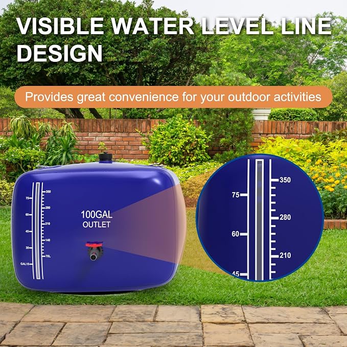 100 Gallon Water Bladder, 1000D PVC Foldable Portable Water Tank, Blue Large Capacity Water Bag Container for Camping, Garden, Agricultural Irrigation, Drought Resistance, Emergency Supply