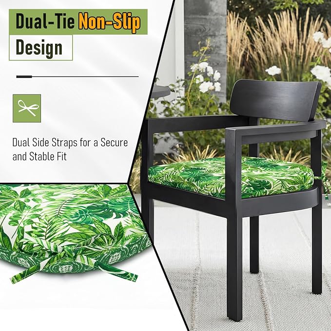 Basic Beyond Outdoor Chair Cushions Set of 4, Outdoor Cushions for Patio Furniture, Water Resistant Patio Chair Cushions with 2 Ties, 17x16x2, Green Leaves