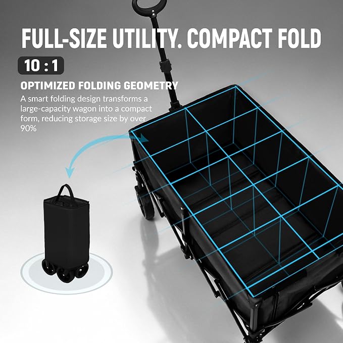 Collapsible Wagon Cart with Extendable Storage - 5.8cu.ft Capacity,300lbs Heavy Duty,Compact Foldable Wagon Cart for Grocery Shopping,Outdoor,Camping,Sport Events,Garden,Vendor Markets,Soccer Games