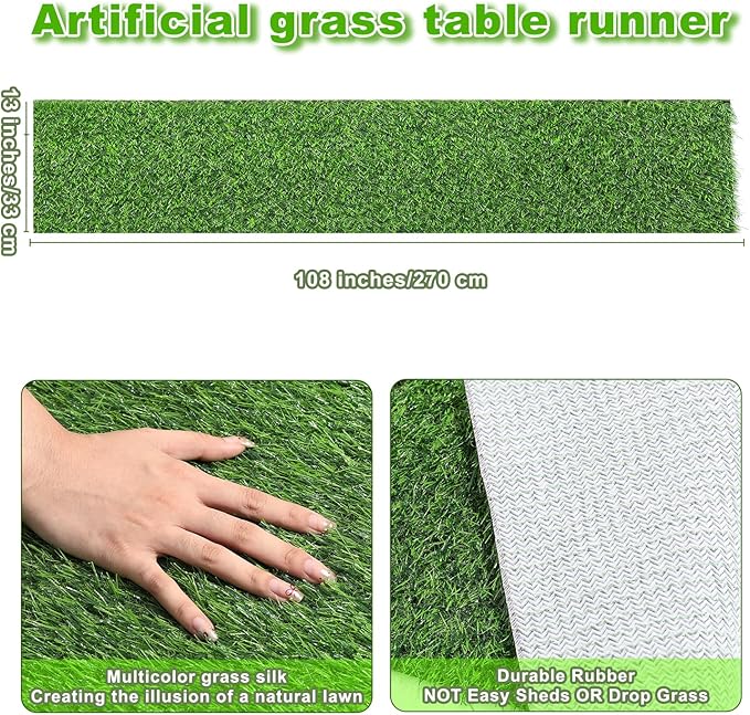 Artificial Grass Table Runner, 13 x 108 in Turf Table Runner - Realistic Faux Grass Runner for Golf Party, Wedding, Baby Shower, Indoor Outdoor Decor