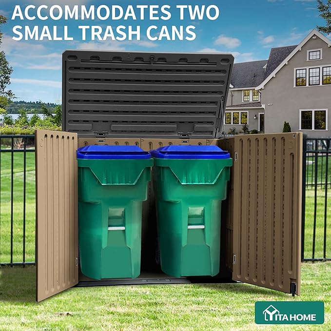 YITAHOME Outdoor Horizontal Storage Sheds w/o Shelf, 35 Cu Ft Lockable Resin Waterproof Shed, Ideal for Garden Tools, Easy to Assemble, Brown