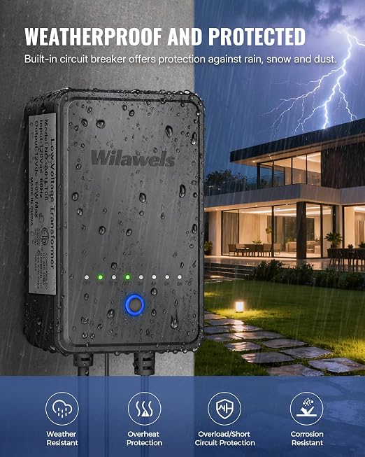 60W Low Voltage Landscape Transformer, Weatherproof Outdoor Low Voltage Transformer, 120V AC to 12V DC, Landscape Lighting Transformer with Timer and Photocell Sensor, ETL Listed A01LT06
