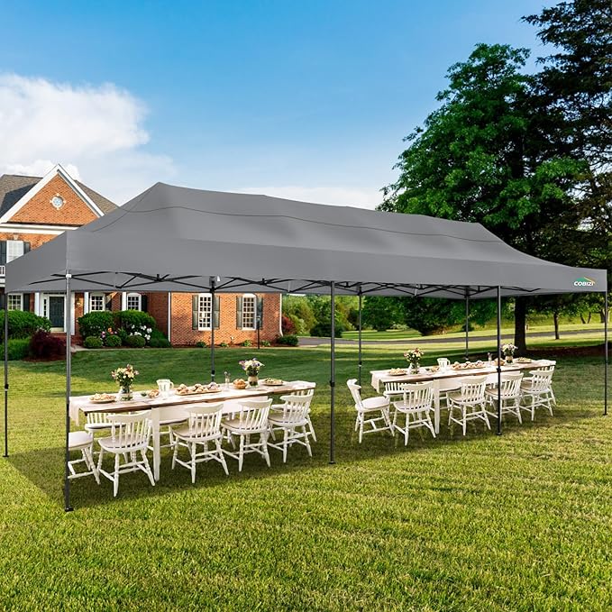 COBIZI 10x30 Pop up Carport, Heavy Duty Without Sidewalls, Easy Set-up Commercial Outdoor Party Canopy, 100% Waterproof Wedding Canopy Gazebo, 3 Height Adjustable with Wheeled Bag, Gray