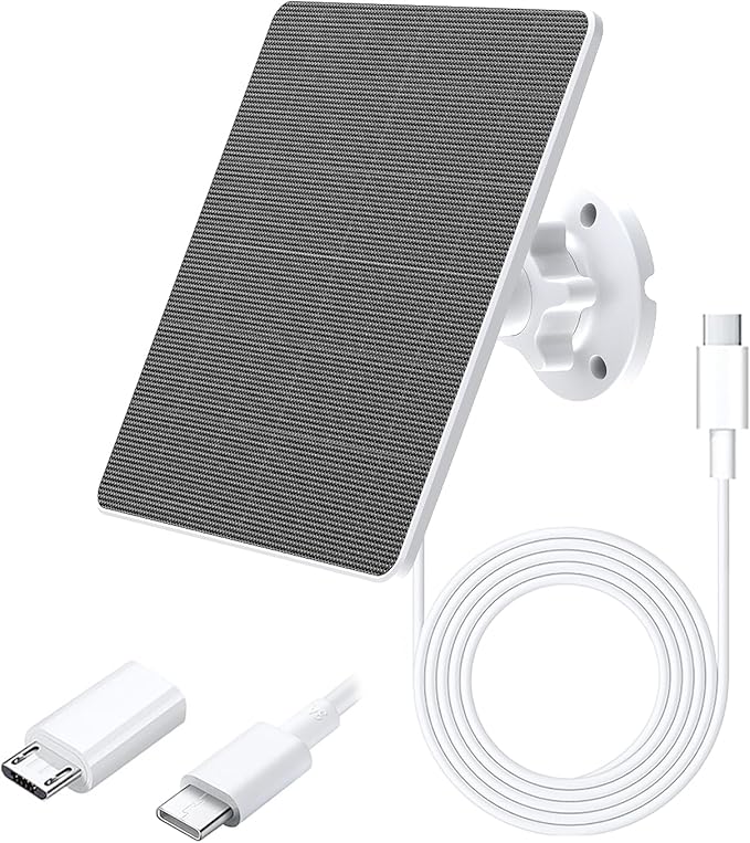 5V 5W USB Solar Panel for Outdoor Security Camera, USB C Solar Panel Charger with Micro-USB Adapter, IP65 Waterproof Solar Panel with 9.8FT Cable for DC 5V Rechargeable Battery Camera (1)