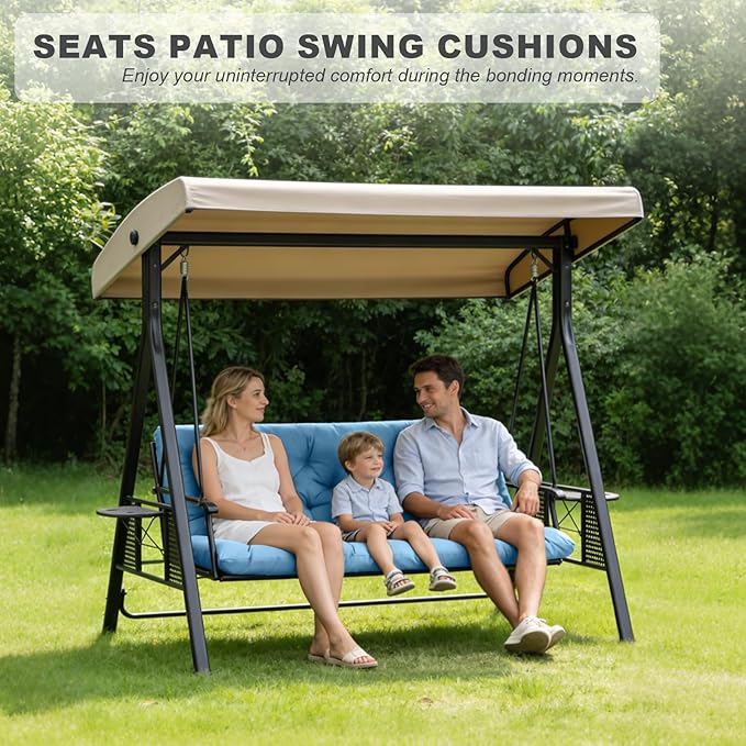 Porch Swing Cushions,Outdoor Cushions 3 Seater Replacement with Backrest, Waterproof Thickened Bench Cushion with Ties for Porch, Patio,Outdoor, Backyard and Garden (Sky Blue 47 * 40 in)