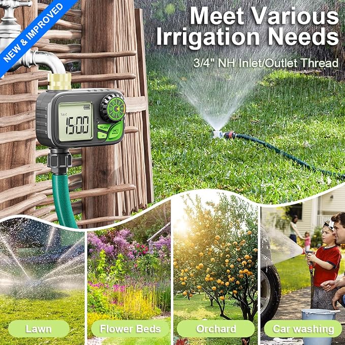 Sprinkler Timer, Programmable Digital Water Hose Irrigation Timer for Lawn | Manual Override,Automatic Watering, Outdoor Waterproof, Yard & Lawn Use with Rain Delay