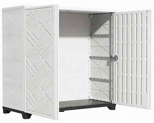 KINYING Outdoor Storage Cabinet Waterproof, 60 Gallon Resin Outdoor Storage Shed for Patio/Garden/Backyard, Outdoor Storage Box for Cushions,Garden Tools and Pool Supplies(White W/O Shelving)