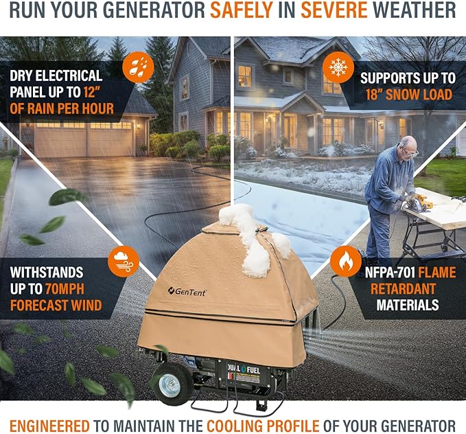 GenTent Open Frame Running Cover - Universal Adapter Kit Generator Tent (Beige, Original - Standard)