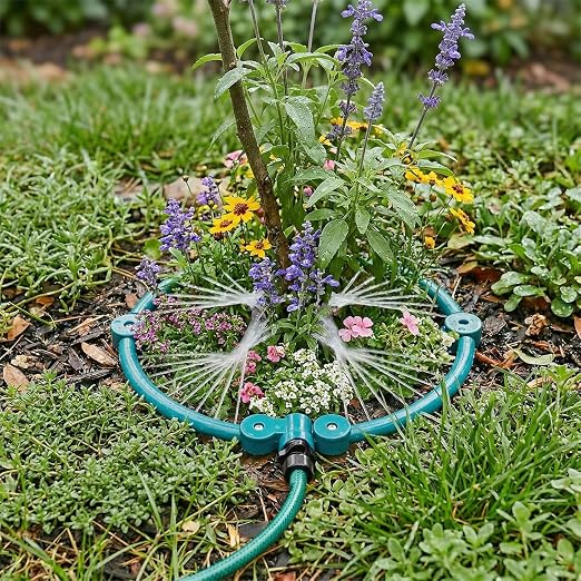 2Pcs 360° Tree Water System Tree Watering Ring 13 Inch Circle Sprinkler and Irrigation System Targeted Water with Y Hose Splitter for New Tree Outdoor Plants Raised Garden Beds Shrubs (Green, Small)