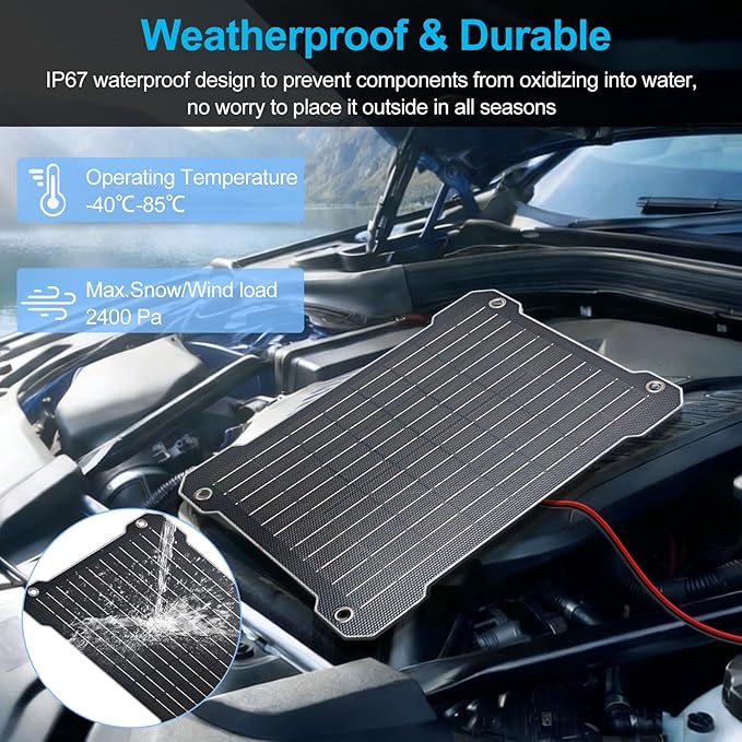 Upgraded MPPT OBDII 12W Solar car Battery Charger 12V Solar trickle Charger maintainer Solar Panel kit Battery Solar Charger Suitable for Cars Motorcycles Boats RVs Trailers Snowmobiles etc