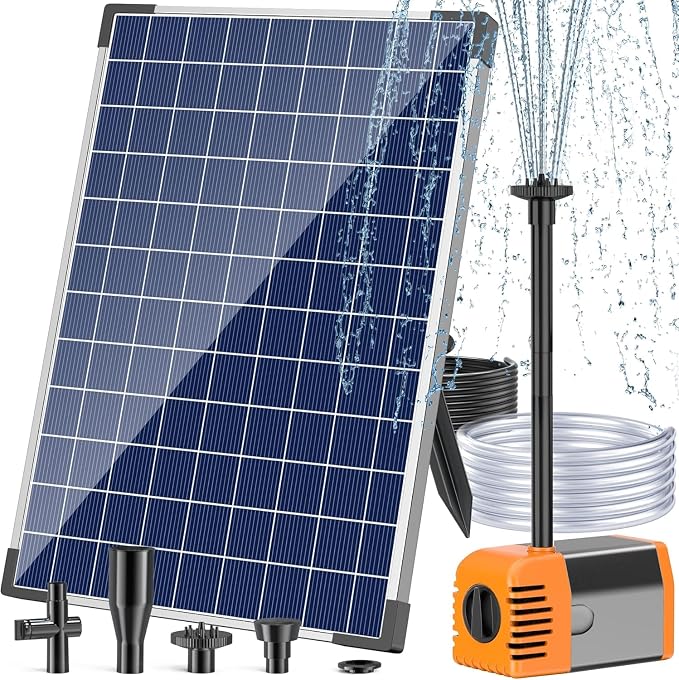 Antfraer 25W Solar Fountain Pump, Solar Water Pump 340GPH Flow Adjustable, Solar Pond Pump with 16.5Ft Cord & PVC Tubing for Pond Small Pond Garden Waterfall Backyard Hydroponics Water Features