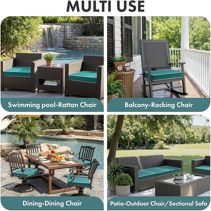 MIULEE Turquoise Outdoor Chair Cushions Set of 2, 18.5x16x3 Inch Waterproof Patio Seat Cushions for Outdoor Furniture Couch Sofa, 3 Year Color Fastness High Density Foam with Adjustable Ties