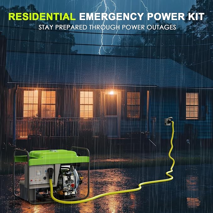 50 Amp Generator Cord 10FT and Power Inlet Box, NEMA 14-50P Male to SS2-50R 125/250V Twist Lock Connector with Pre-Drilled NEMA SS2-50P Generator Inlet Box for Generator to House, ETL Listed
