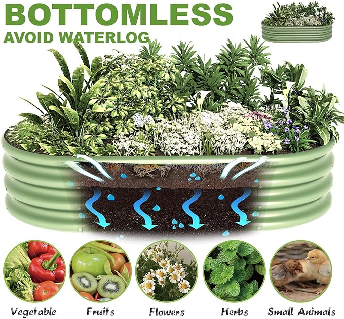 Oval Raised Garden Bed Kit, 4x2x1ft 2pcs, Galvanized Metal Planter Garden Boxes for Outdoor, for Vegetables, Fruits, Flower, Green