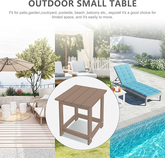 LZRS Square Patio Side Table, Heavy Duty HDPE Outdoor End Table with Wood Texture, Weatherproof Composite Table for Adirondack Chairs, Deck, Pool, Indoor/Outdoor, No Peeling Cracking(Weathered Wood)