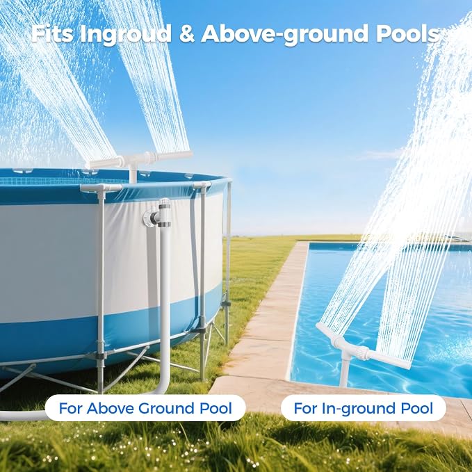 Klleyna Water-Fountain Dual Spray Swimming-Pool-Accessories - Upgrade Above/Inground Waterfall Cooler, Adjustable 2 in 1 Nozzle, High Pressure Pond Aerator, Garden Sprinkle Feature Outdoor Décor