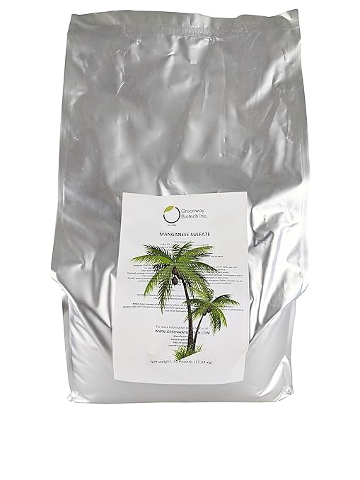 Greenway Biotech, Inc. Manganese Sulfate Monohydrate Fertilizer- 100% Water Soluble Contains 31% Manganese Ideal for Hydroponics & Aeroponics Agriculture- Palm Tree Plant Fertilizer (25 Pounds)
