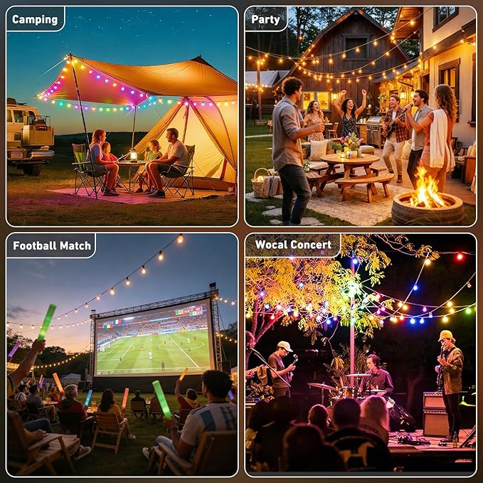 LETIANPAI 200ft RGB+IC Outdoor String Lights, IP67 Waterproof LED Color Changing Clear Bulb String Lights with App & Remote Control, Shatterproof Hanging Patio Lights for Backyard Garden Party