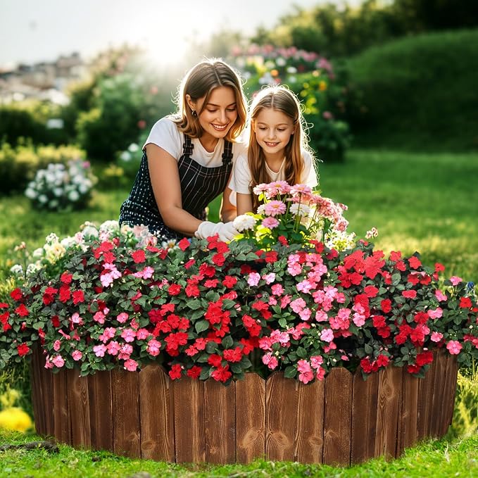 LINSHRY Wood Garden Fence, 11.8in (H) x 13.2ft (L) Wood Garden Edging, Outdoor Decorative Flower Bed Edging Borders for Yard Tree