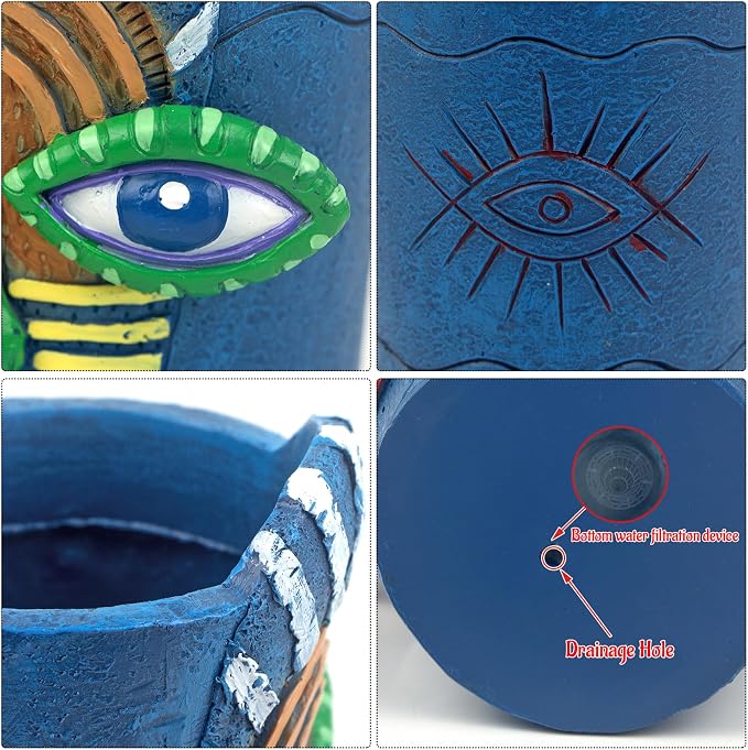 Mrlikale Abstract Face Planter Pots with Drainage Hole for Indoor Plants | 5.9 Inch Hand-Painted Funny Face Flower Pot for Succulents, Shelves, Desks, and Modern Home Decor