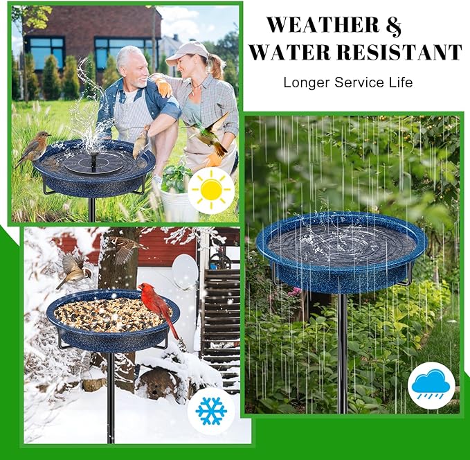 Freestanding Birdbaths Bowl for Outside, Standing Garden Bird Bath Feeder & Bird Bath Bowl, Detachable Decoration Spa Birdfeeder for Outdoor Garden Patio Yard Lawn (Blue)