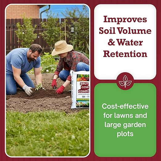 Brut Organic Cow Compost - 1 Cubic Ft - Nutrient-Rich Fertilizer for Thriving Gardens - Safe, Pure, and Effective, (2 Pack)