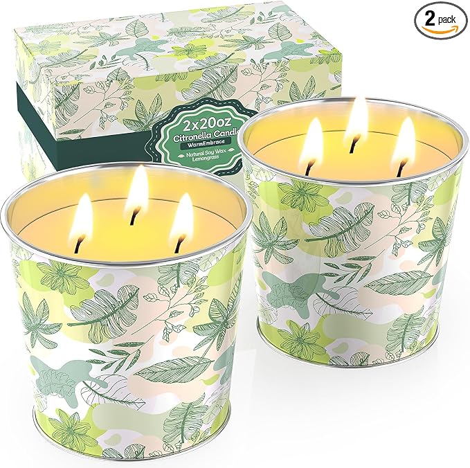WarmEmbrace Citronella Candles Outdoor & Indoor, 40oz Large Citronella Candle 200H Burning Long Lasting, Soy Scented, 3-Wick Natural Soy Wax for Patio, Garden, Backyard, Camping, Cookout