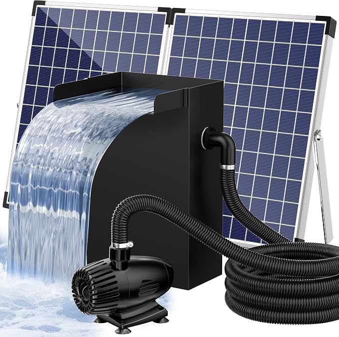 POPOSOAP 55W Pond Waterfall Spillway with Pond Pump, 304 Stainless Steel Waterfall Kit with 9.8FT Corrugated Tube Pond Waterfall Box, Pond Spillway for Outdoor Pond Waterfall Water Features-P5552H