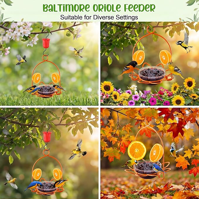 2 Pack Oriole Feeder for Outdoors, Metal Oriole Bird Feeder with Jelly Cup & Orange Pegs, Includes Ant Moat & Cleaning Brush, Hanging Bird Feeders for Backyard & Garden